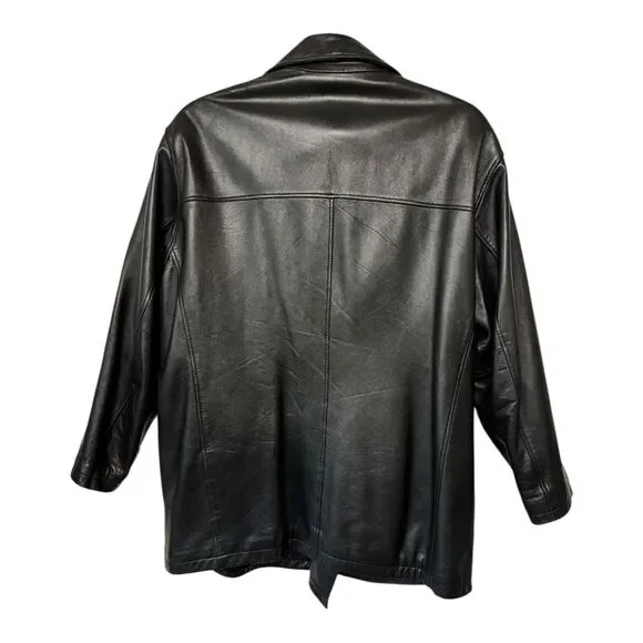 Andrew Marc Men's Double Breasted Black Leather Jacket Size G/L - Picture 3 of 8